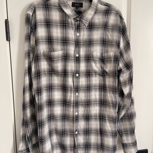 Vince Men's Black and White Plaid Shirt